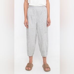 New OZAI N KU Striped Barrel Leg Pull On Pants L